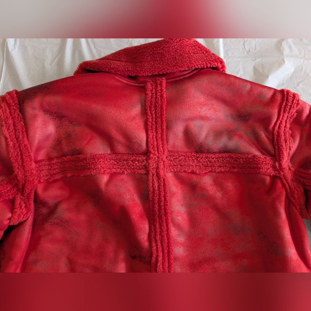G by Giuliana Black Label Faux Suede and Shearling Zip-Front Coat Scarlet Red M - Picture 9 of 16